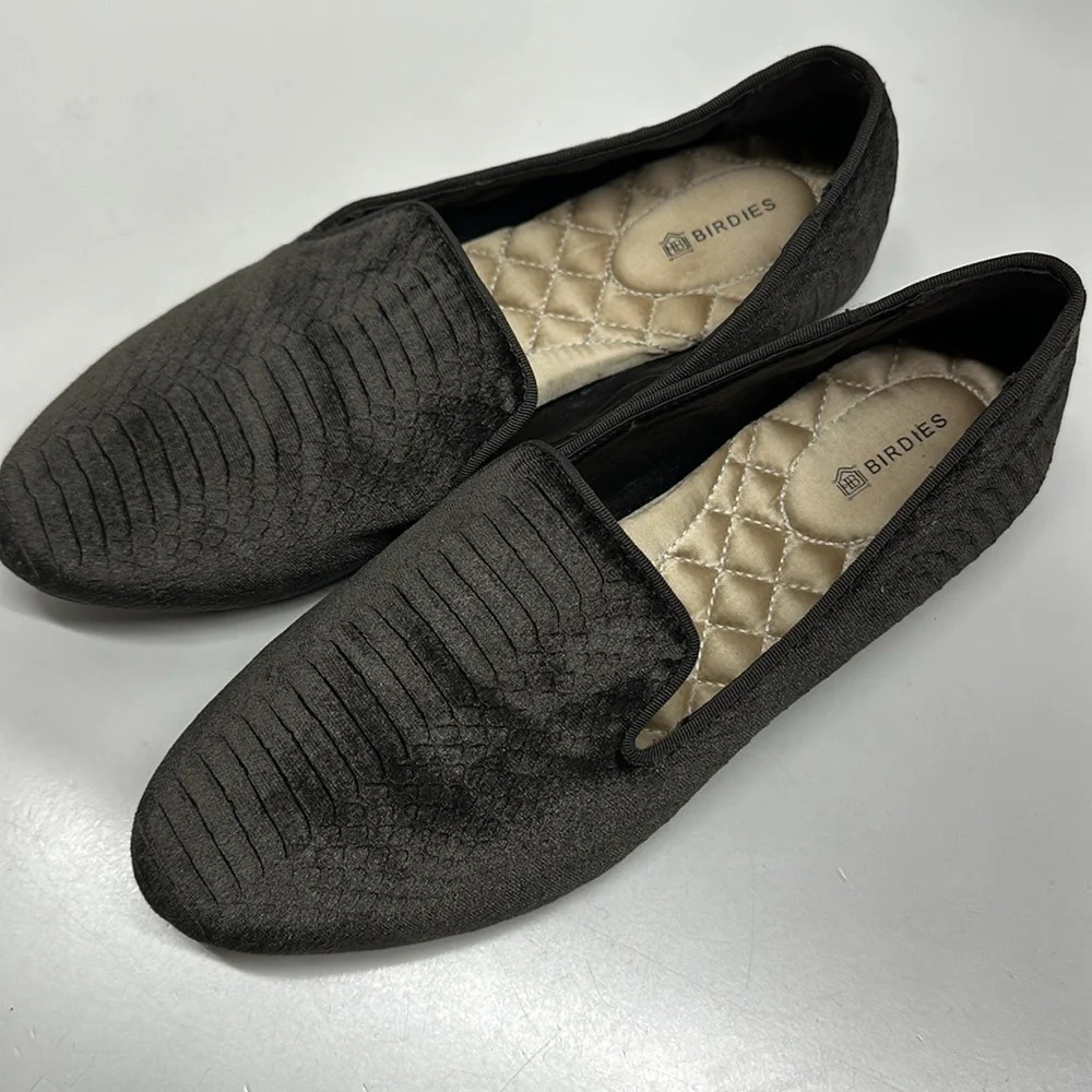 Birdies The Starling Loafers Slip On Shoes Python Snake Velvet Dark Gray Size 8 - Picture 3 of 9